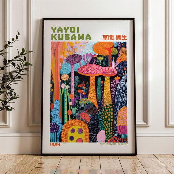 Yayoi Kusama Mushroom Garden Exhibition Poster For Maximalist Wall