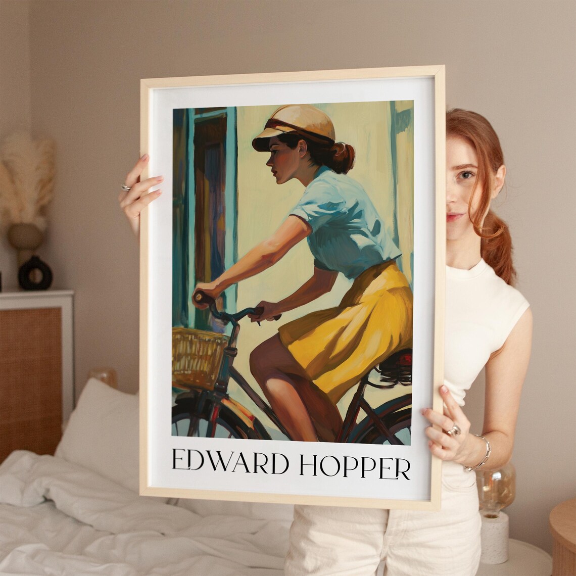 Woman Cycling Vintage Style Edward Hopper Classic Art Poster