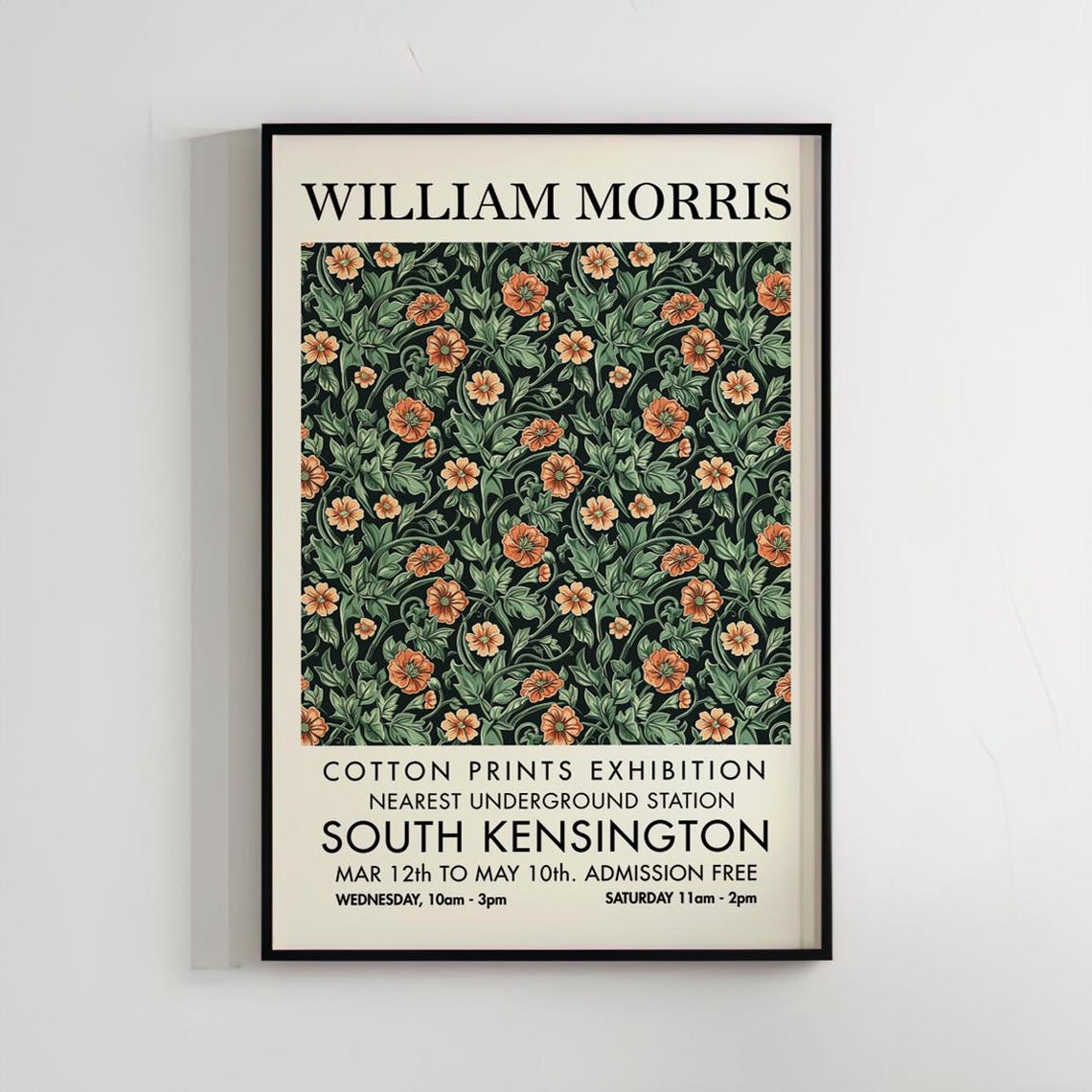 William Morris Floral Cotton Prints South Kensington Exhibition Poster