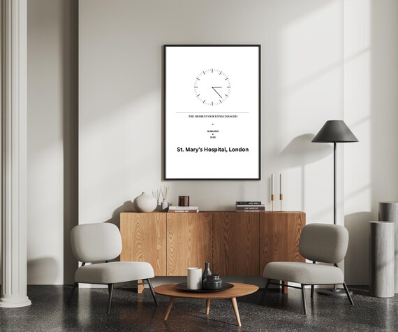 Custom Time Place Clock, Minimalist Personalized Poster