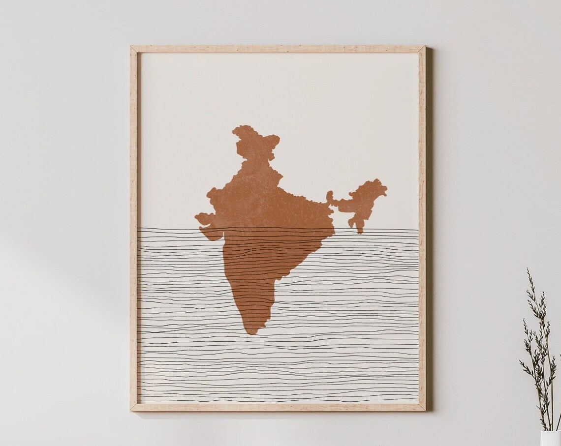 India Country Map Silhouette Terracotta Minimalist Modern Wall Poster