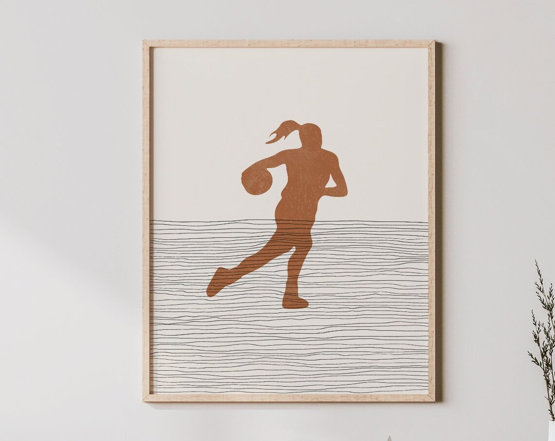 Boho Basketball Player Girl Art Print, Minimalist