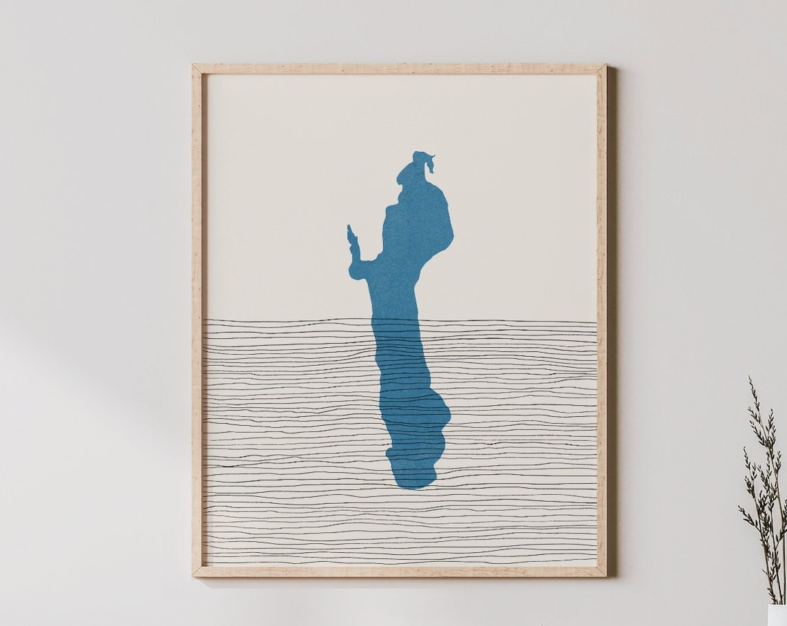 Elk Lake Michigan Abstract Blue Silhouette Minimalist Map Poster