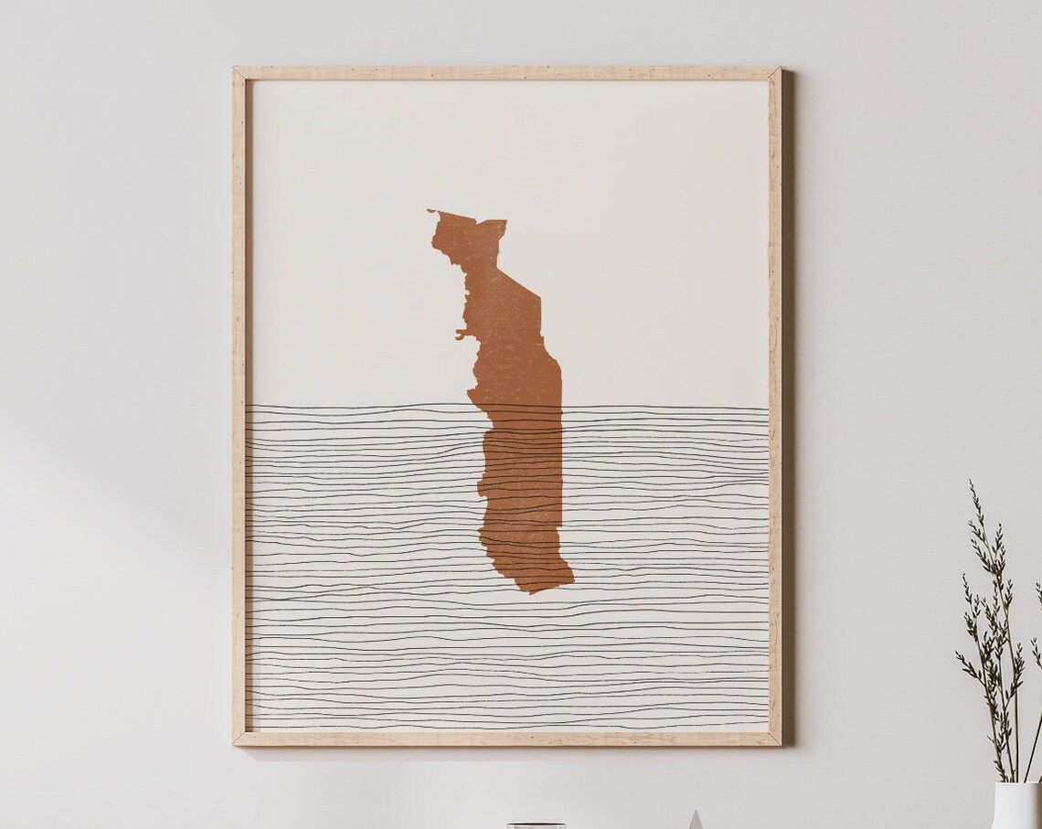 Togo Boho Travel Poster, Map Silhouette Art Print