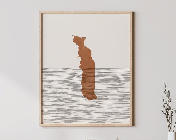 Togo Boho Travel Poster, Map Silhouette Art Print