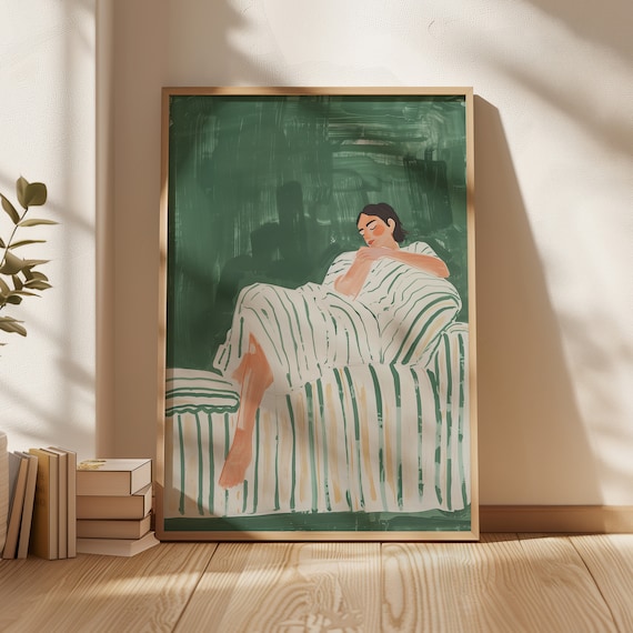 Emerald Green Abstract People Minimalist Living Room Art