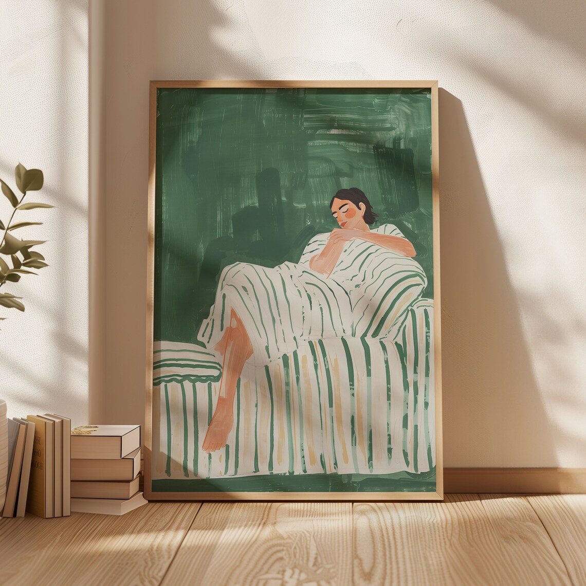 Emerald Green Abstract People Minimalist Living Room Art