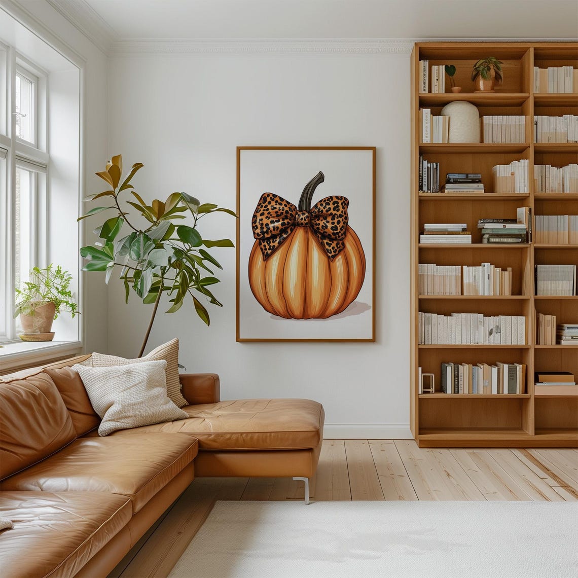 Pumpkin With Leopard Bow Chic Stylish Fall Home Decor Art Poster - Image 2