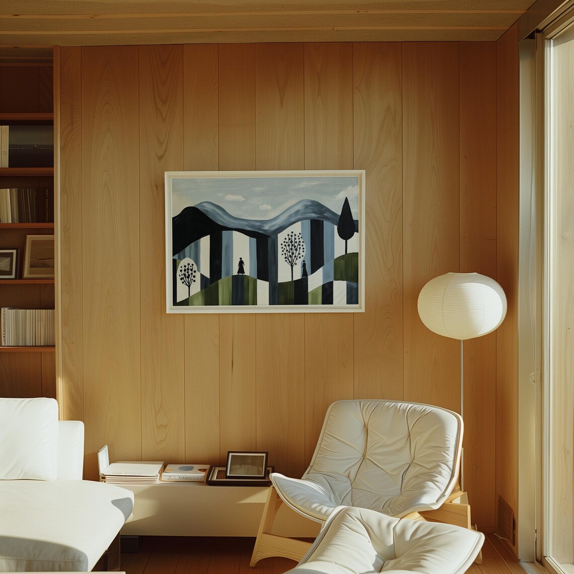 Abstract Landscape With Figures And Trees, Minimalist Mountain Scene - Image 3