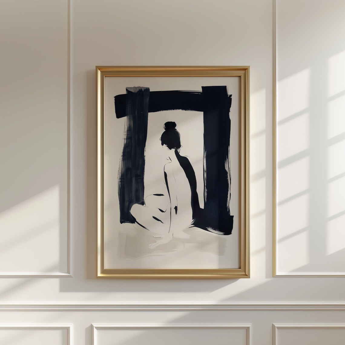 Woman Seated Archway Black White Ink Drawing Abstract Figure Poster - Image 3