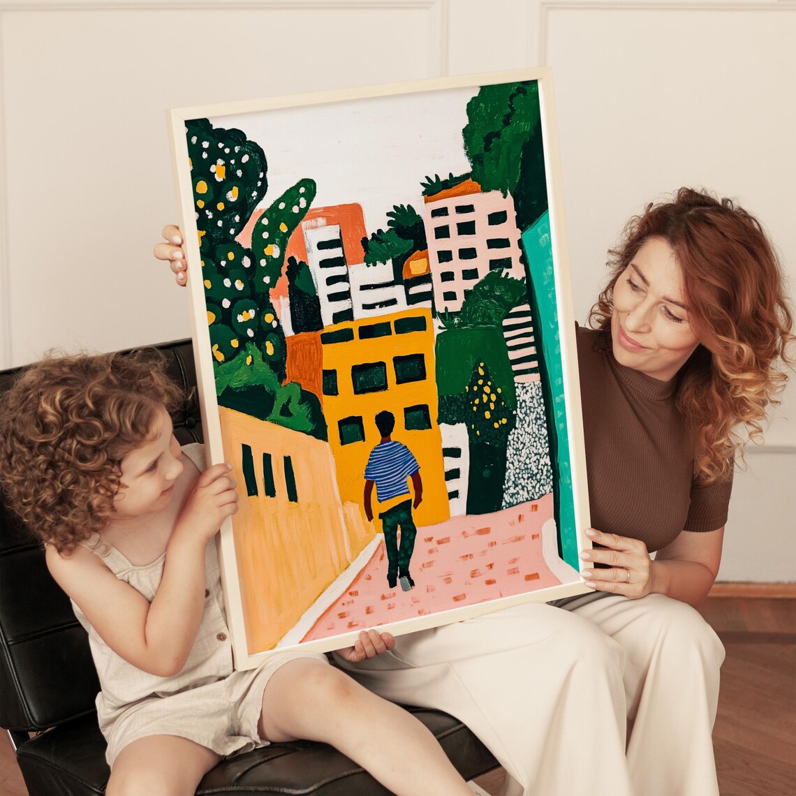 Colorful City Street Buildings Vibrant Urban Scene Art Poster