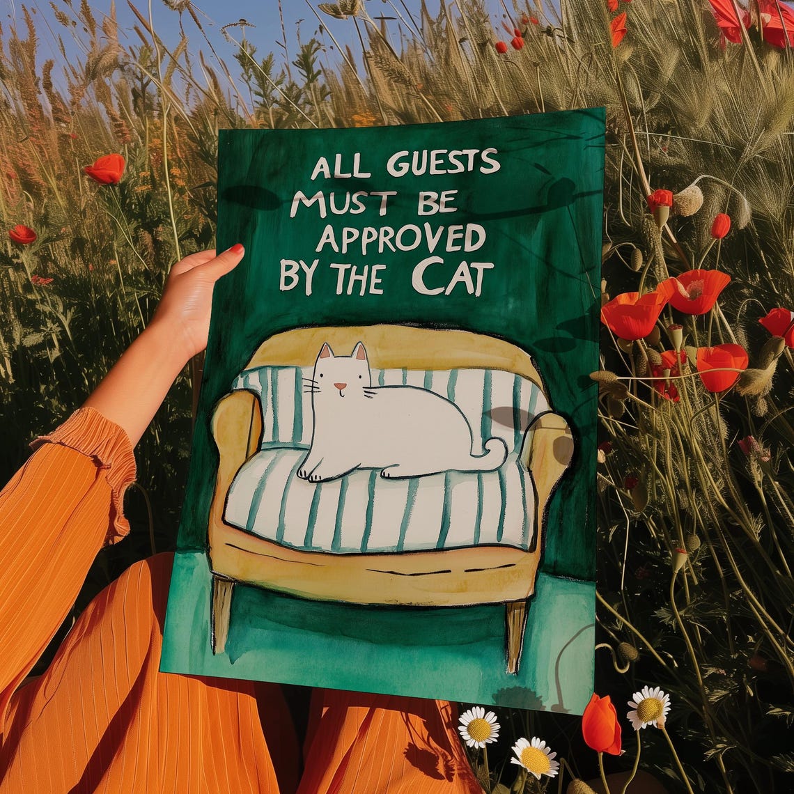 All Guests Must Be Approved by the Cat Funny White Cat Poster - Image 3