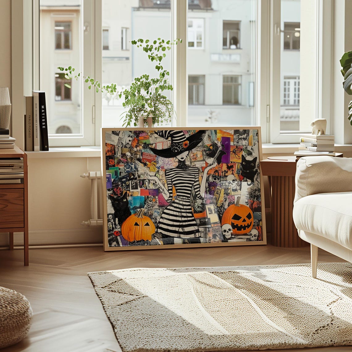 Striped Witch Halloween Collage With Black Cats Pumpkins Poster - Image 2