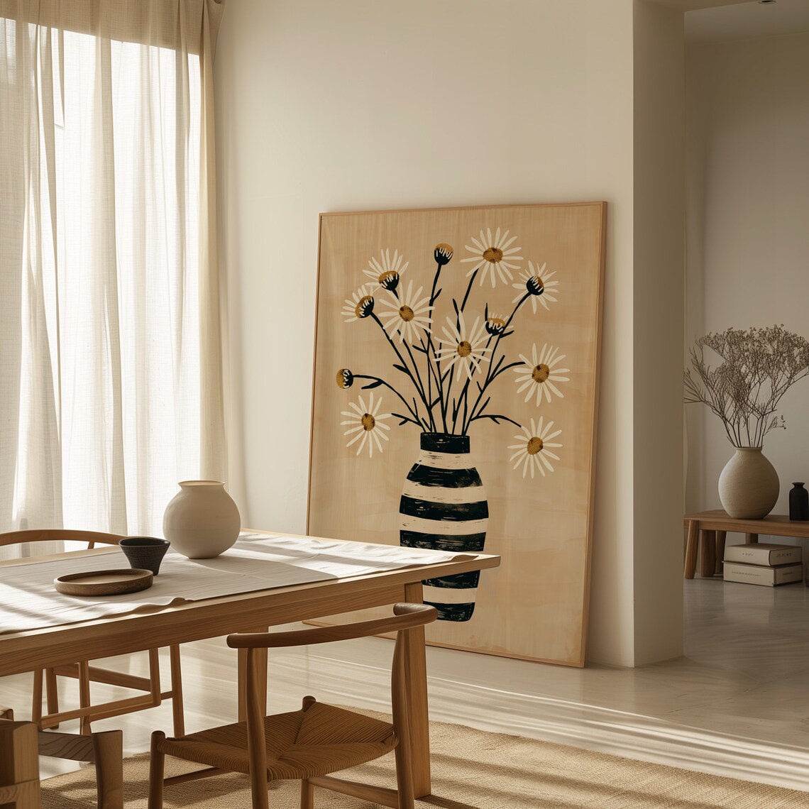 Daisy Vase Boho Neutral Floral Illustration - Image 3