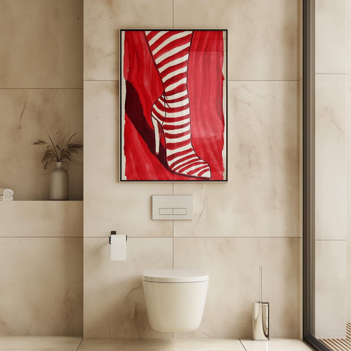 Red Striped High Heel Art Print, Bold Minimalist - Image 3