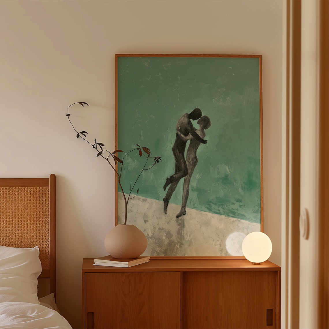 Embracing Couple Emerald Green Abstract Romantic Silhouette Art Poster - Image 3