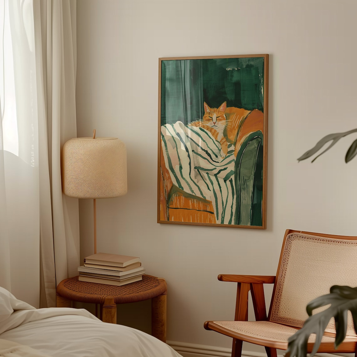 Sleeping Cat Minimalist Wall Art Print, Living Room - Image 3