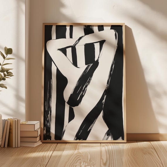 Bold Abstract Female Silhouette Art Print Black And White Minimalist Wall Decor Modern Nude Figure Painting Sensual Contemporary Art