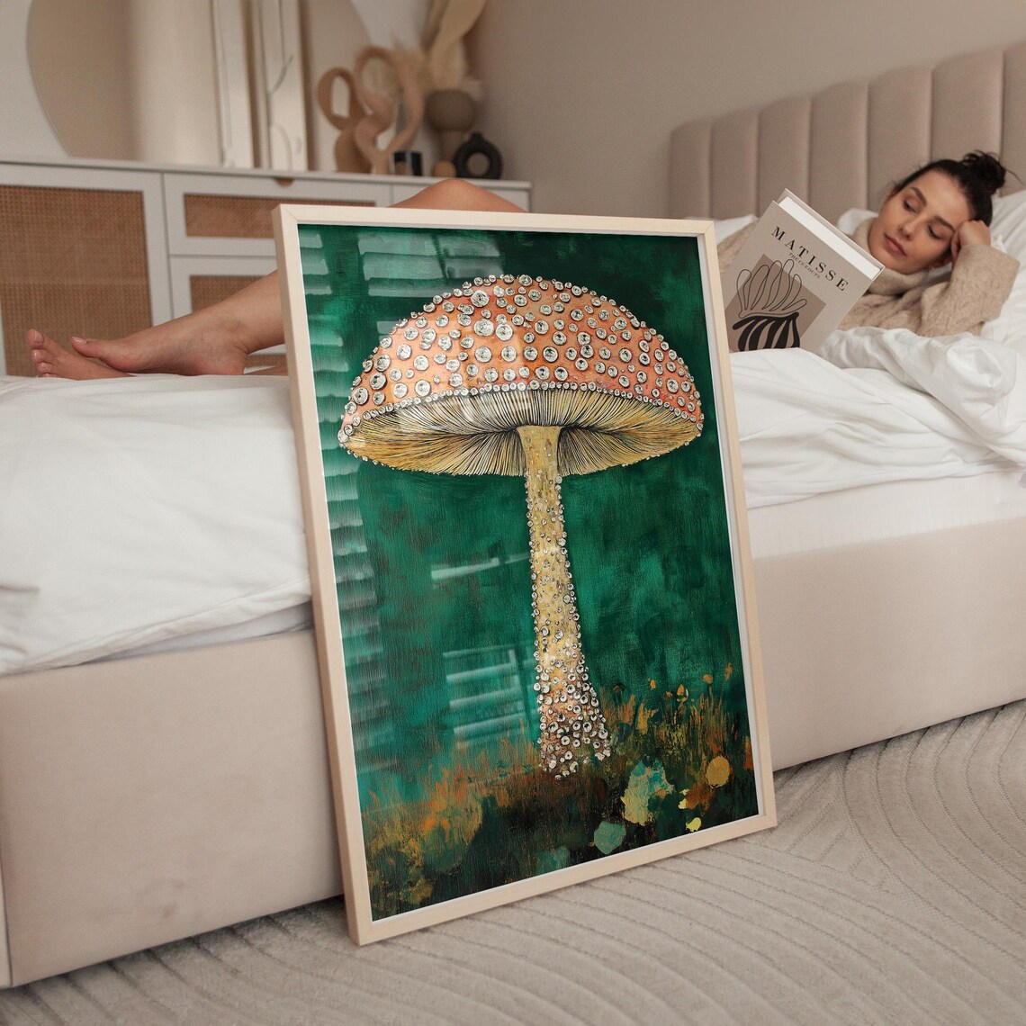 Jeweled Fly Agaric Mushroom Orange Cap Dark Forest Green Poster - Image 5