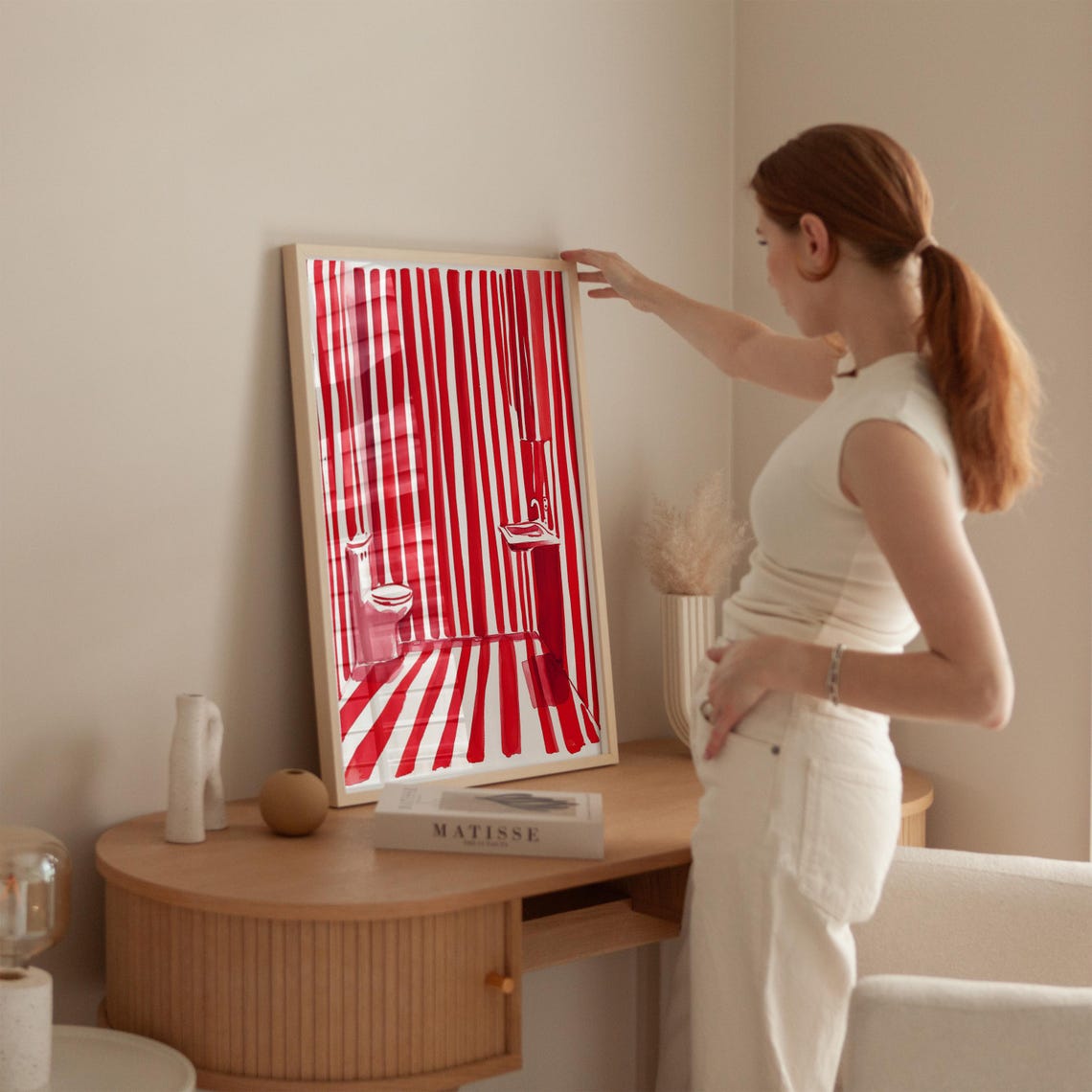Bold Red Striped Bathroom Pop Art Toilet Sink Fun Quirky Decor Poster - Image 4