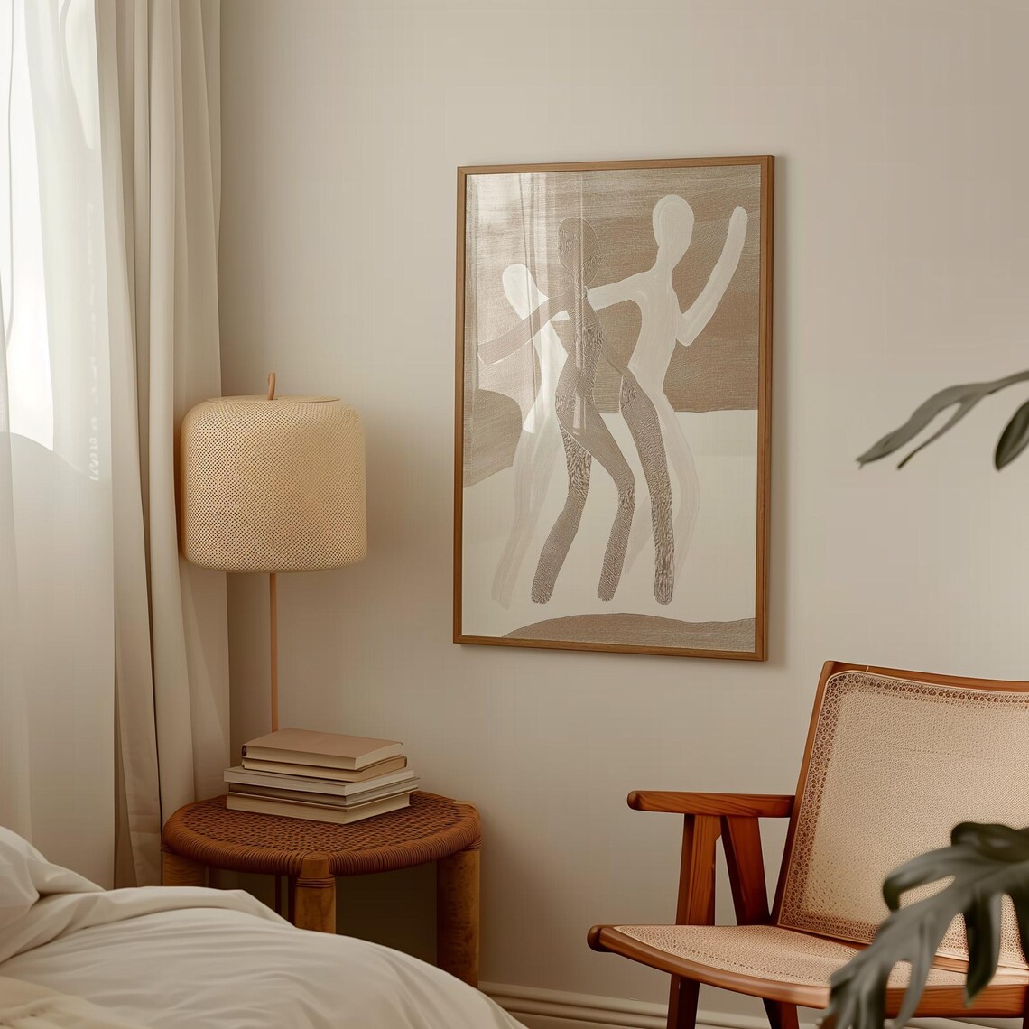 Abstract Dancing Figures Beige Brush Strokes Minimalist Modern Art Poster - Image 3