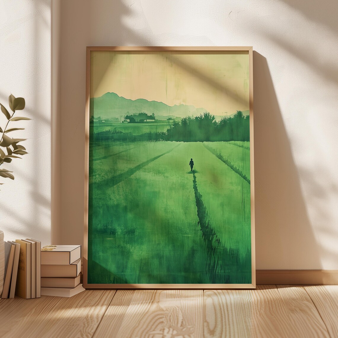 Minimalist Green Field, Lone Figure Meadow Landscape - Image 6