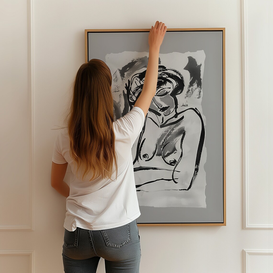 Sensual Female Figure Ink Sketch Minimalist Black And White Drawing Poster - Image 2