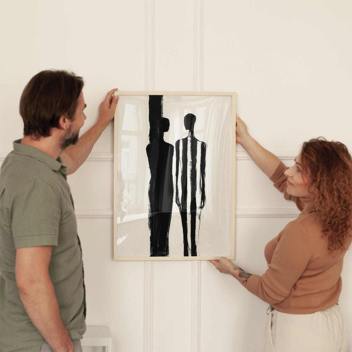 Abstract Black White Human Figures Minimalist Modern Art Poster - Image 2
