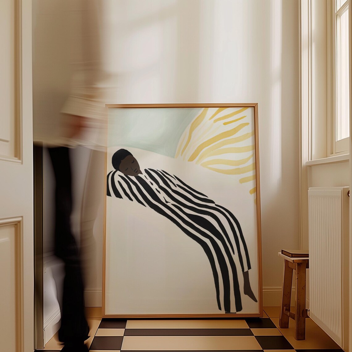 Reclining Woman In Striped Robe With Rising Sun Abstract Art Poster - Image 3