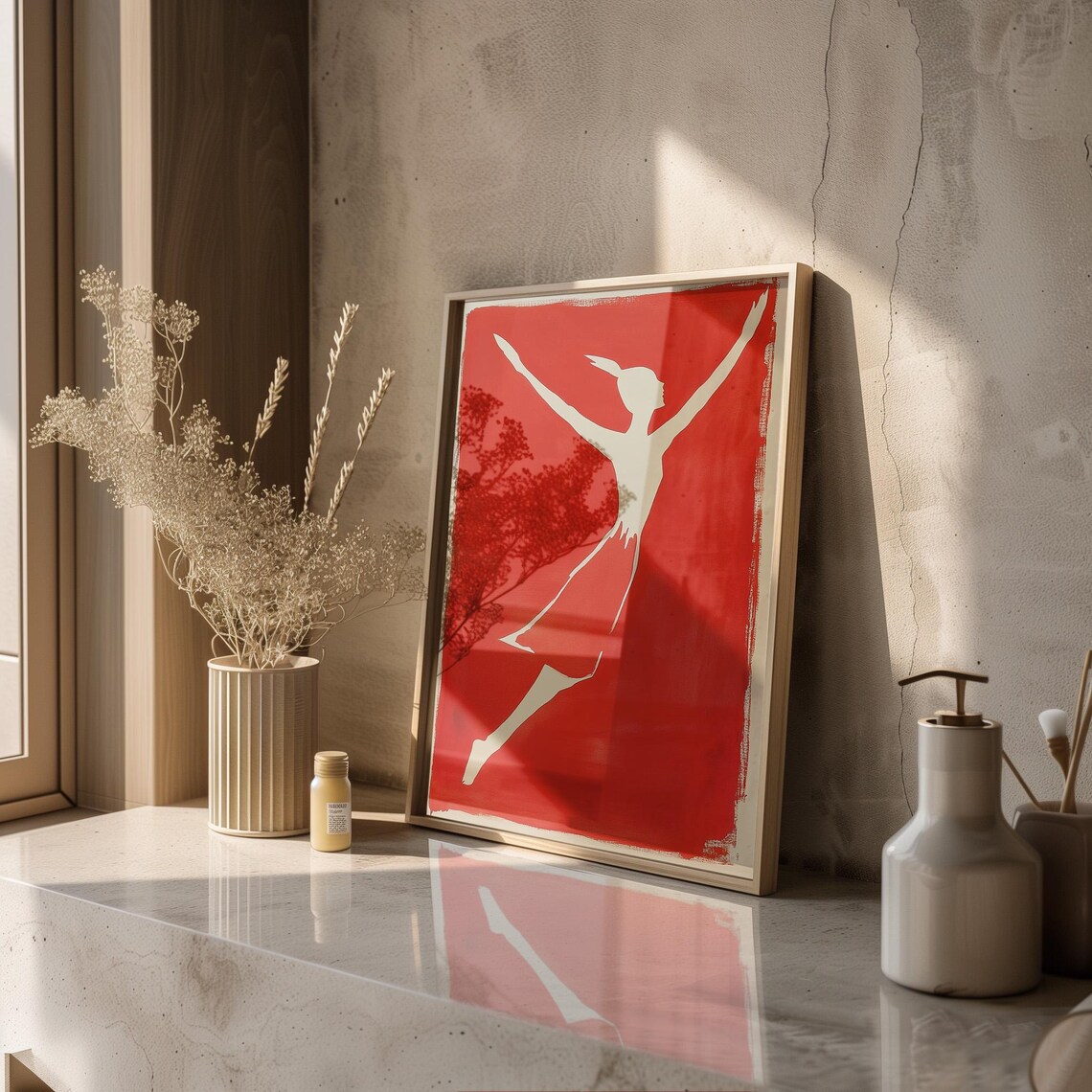 Red Abstract Woman Silhouette, Minimalist Dance Art - Image 3
