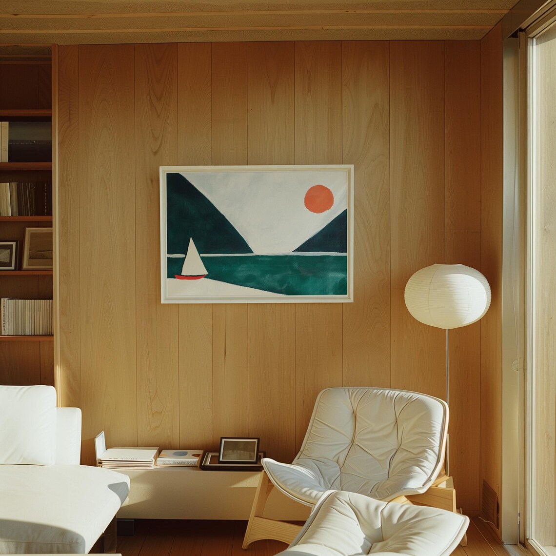 Minimalist Sailboat Art Print, Abstract Coastal Landscape - Image 4