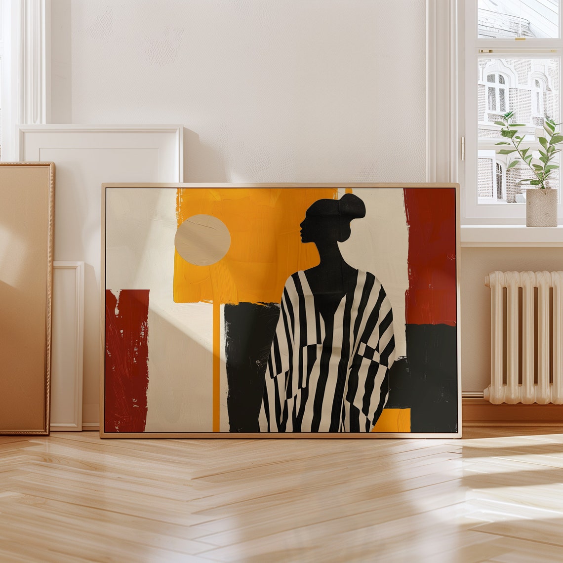 Horizontal Striped Dress Woman Ochre Red Abstract Modern Poster - Image 3