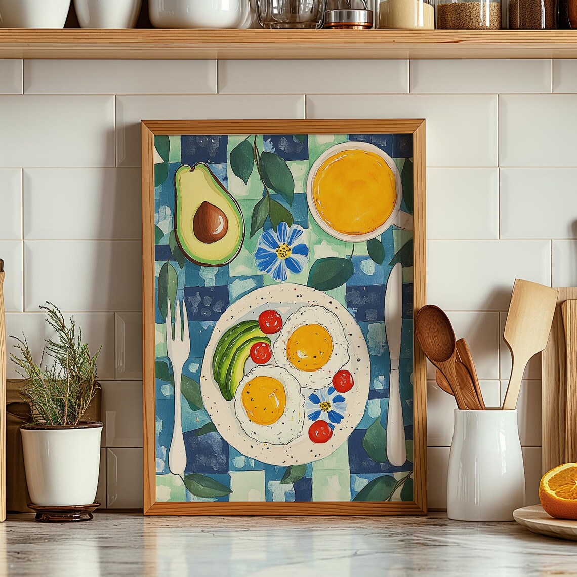 Breakfast Art Print With Eggs And Avocado
