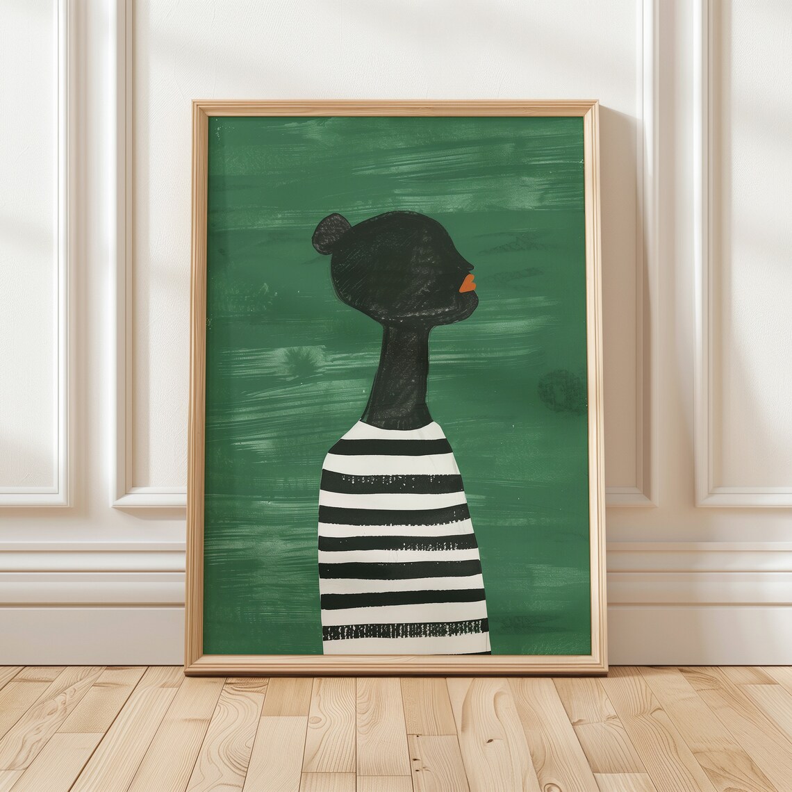 Abstract People Green Wall Art, Nordic Minimalist Print