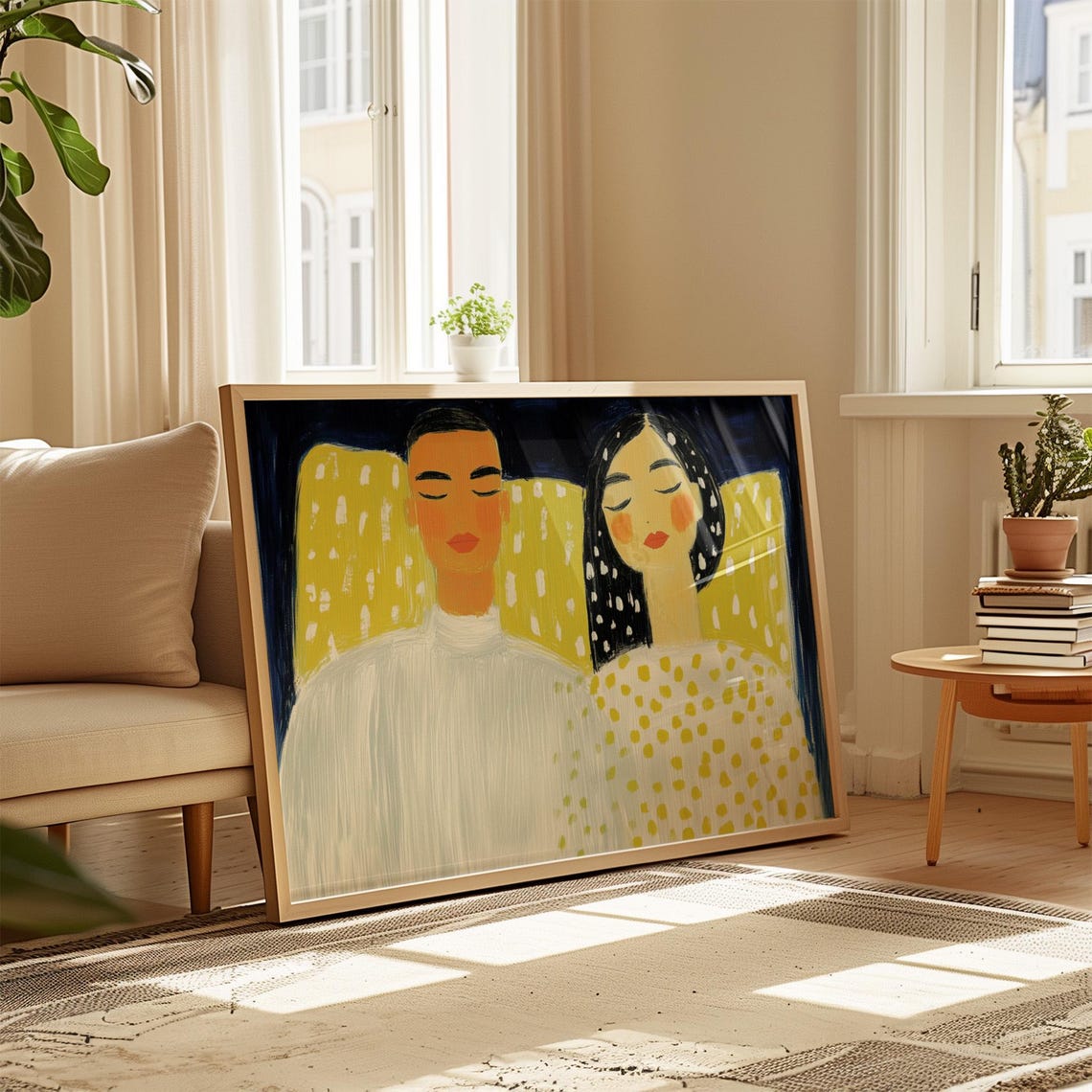 Two Women in White Before a Bright Yellow Polka Dot Field Poster - Image 3