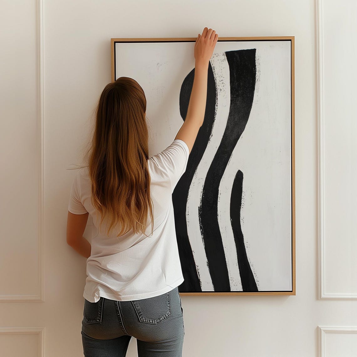 Abstract Black White Female Silhouette Curves Modern Art Poster - Image 3