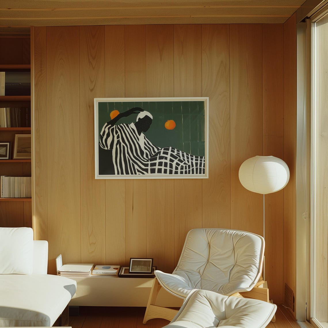 Bold Abstract Portrait Black And White Stripes Art Orange Accent Modern Wall Print Minimalist Artwork Contemporary Home Decor - Image 2