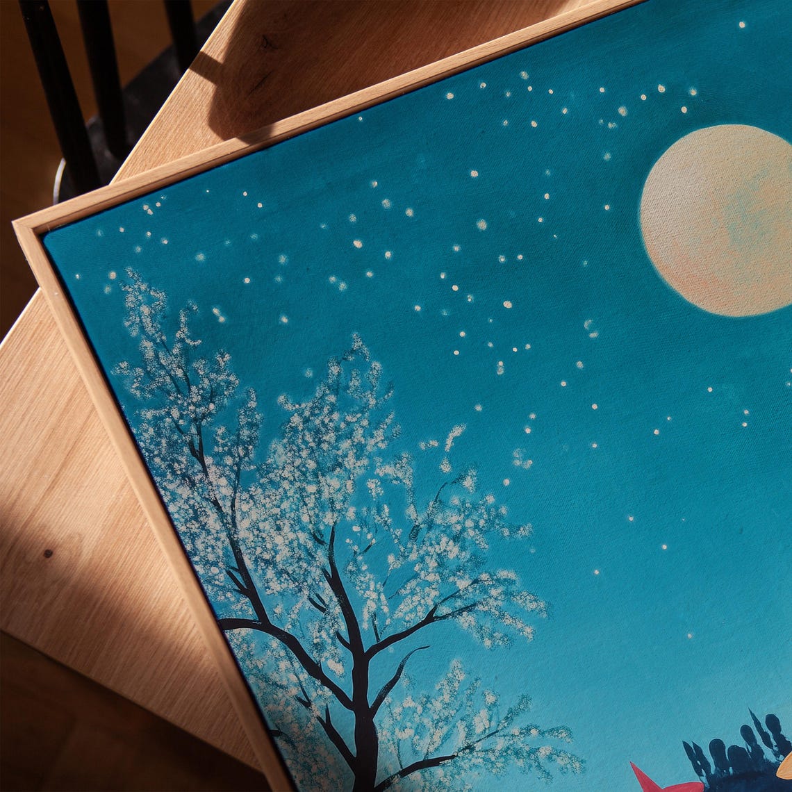 Colorful Witches Under Full Moon Starry Night Halloween Poster - Image 3