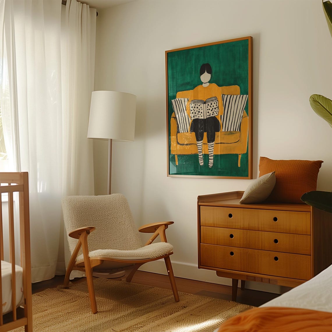 Faceless Reader in a Mustard Sweater on a Yellow Sofa Poster - Image 3