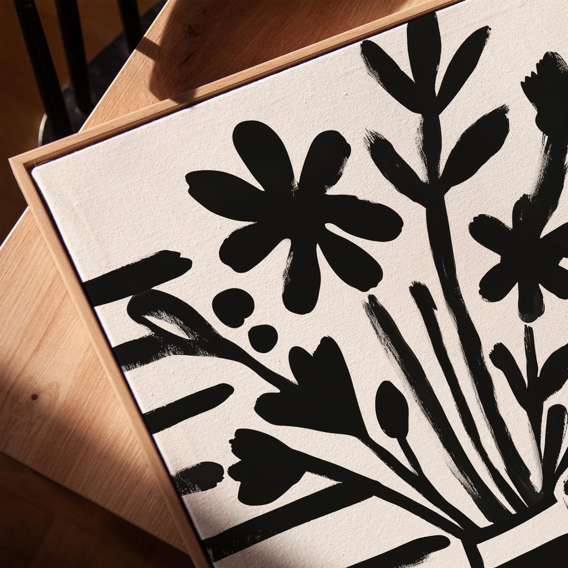 Black Brushstroke Flowers in Striped Vase Abstract Monochrome Poster - Image 4