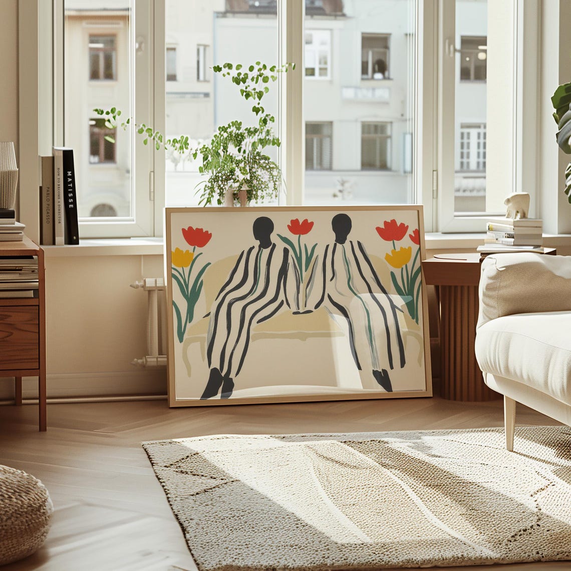 Couple in Striped Robes Seen From Behind Among Red Tulips Poster - Image 4