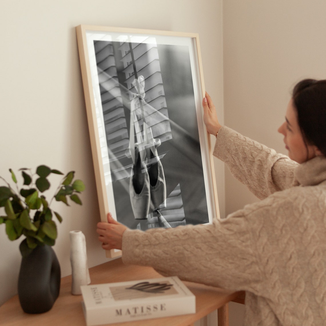 Ballet Pointe Shoes Hanging on the Barre Black and White Poster - Image 3