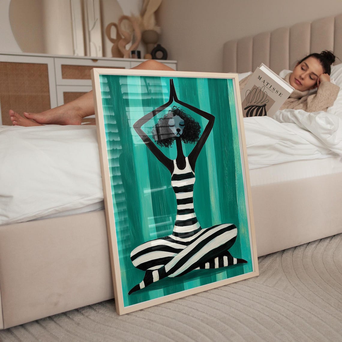 Meditating Poodle in a Striped Yoga Pose on a Teal Ground Poster - Image 5