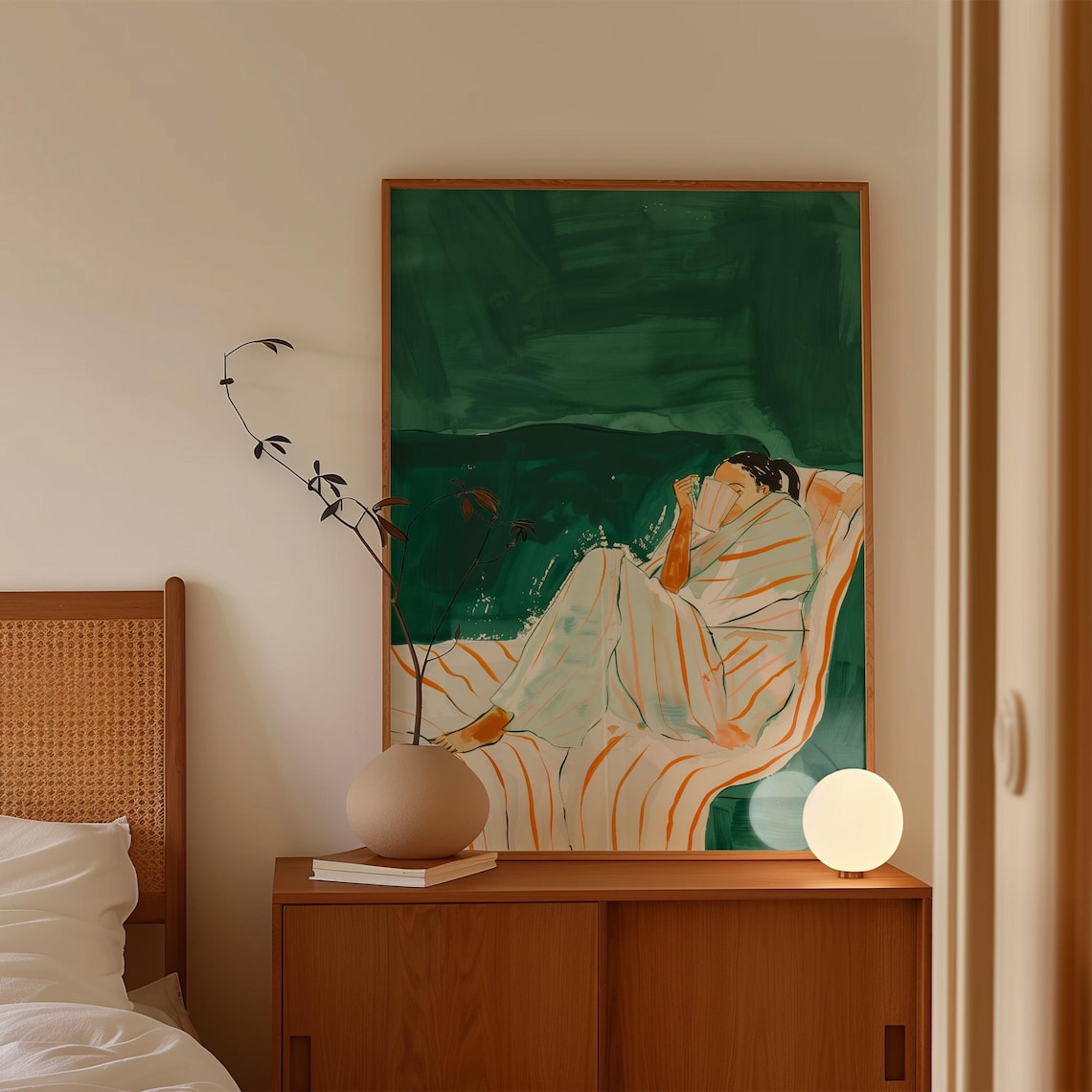 Emerald Green Abstract People Wall Art, Minimalist - Image 4