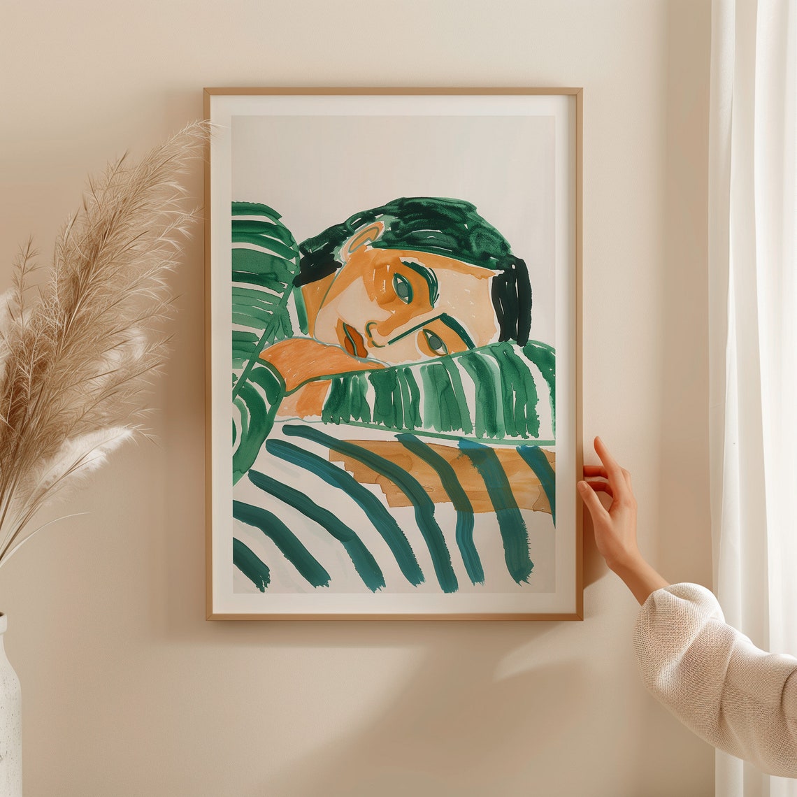 Woman Among Emerald Green Tropical Leaves Abstract Art Poster