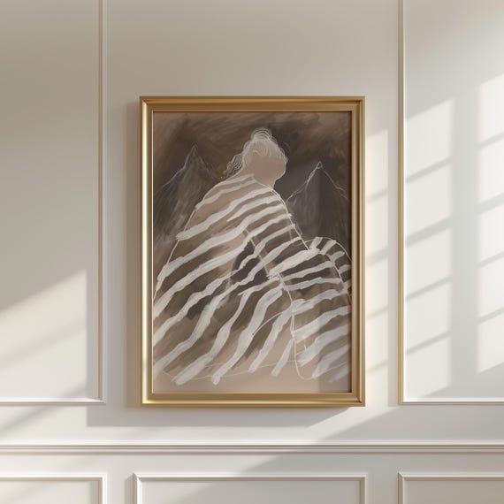 Abstract Neutral Mountain Silhouette Art Print