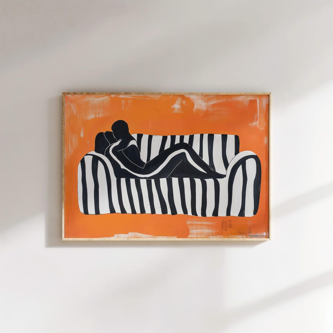 Reclining Figure On Striped Couch Orange Abstract Modern Poster - Image 2