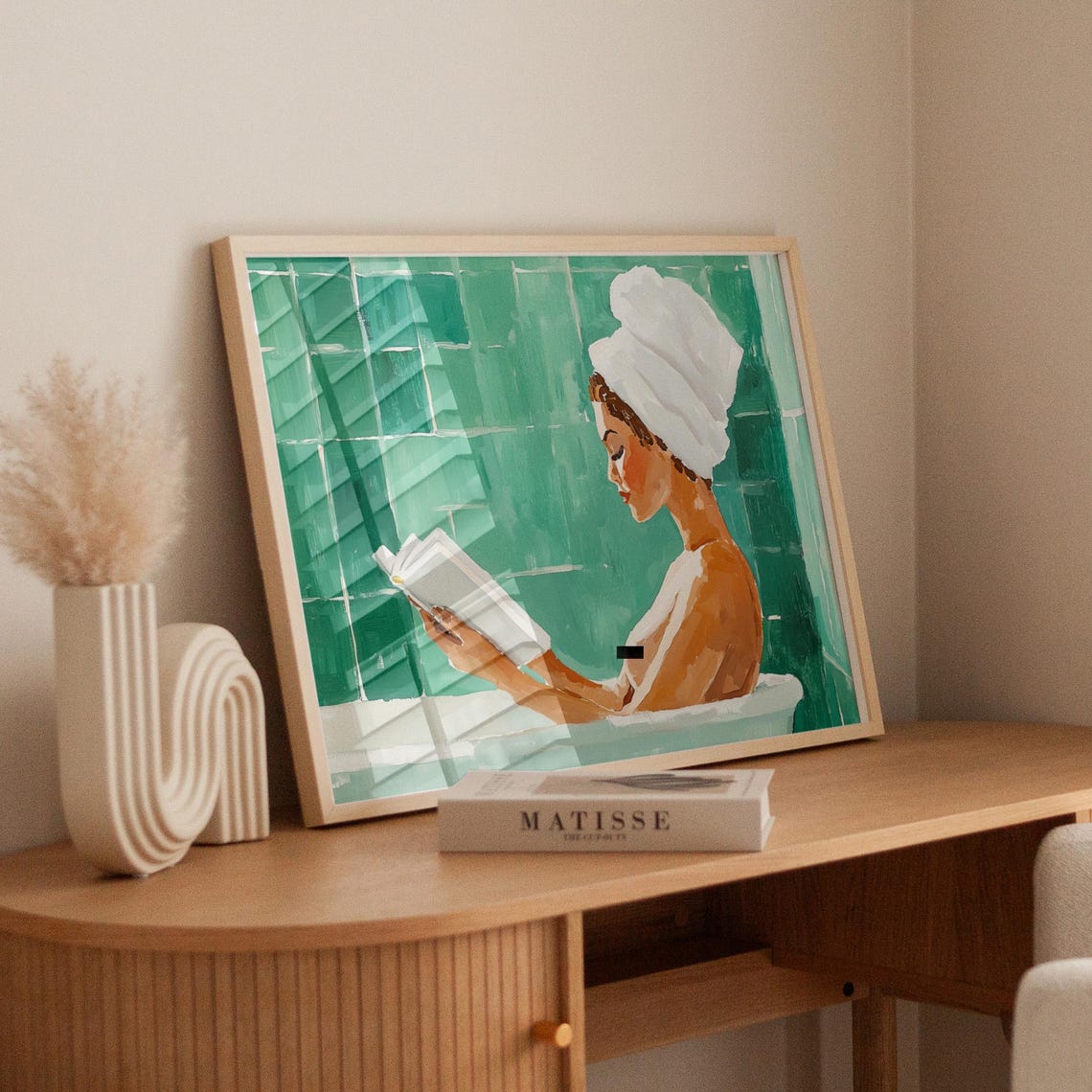Modern Woman In Bath Reading, Bathroom Art Print - Image 6