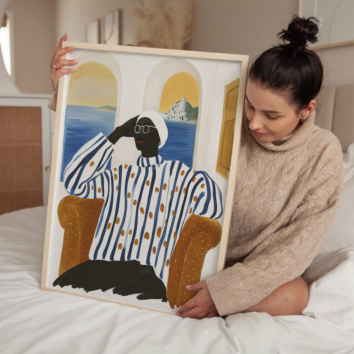 Stylish Figure Lounging by a Mediterranean Terrace Archway Poster - Image 2