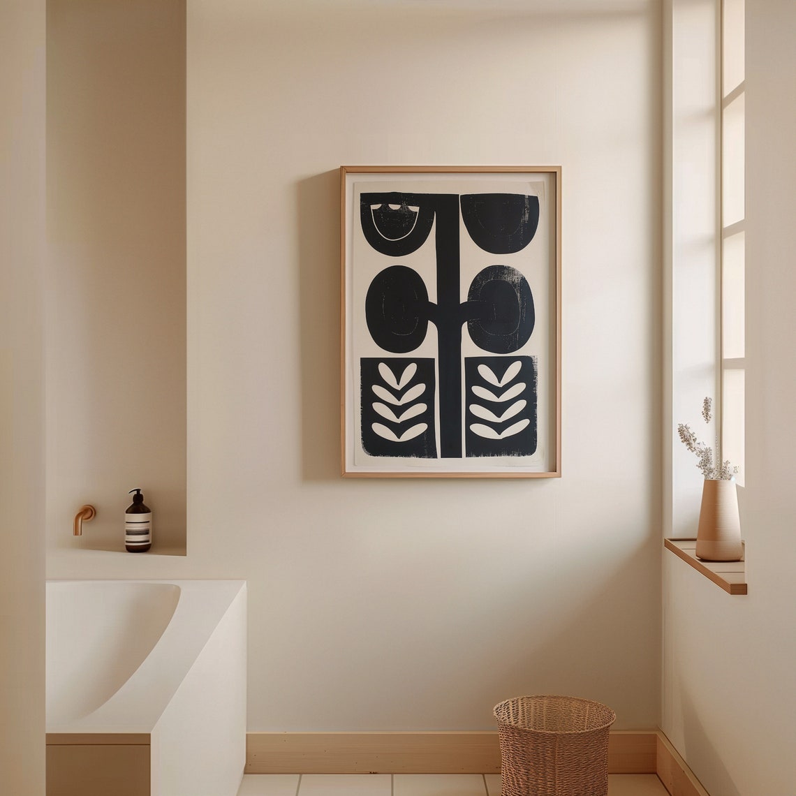 Nordic Botanical Abstract Black Geometric Leaf Shapes Wall Art - Image 3